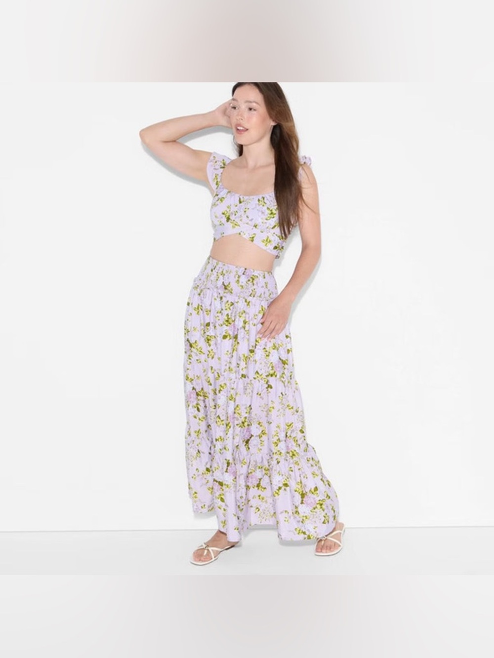 wild fable Lavender Floral Tiered Maxi Skirt